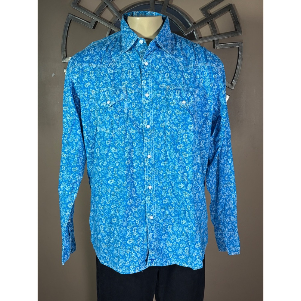 Wrangler 20X Competition Blue Paisley Pearl Snap Western Shirt XL MJC187M